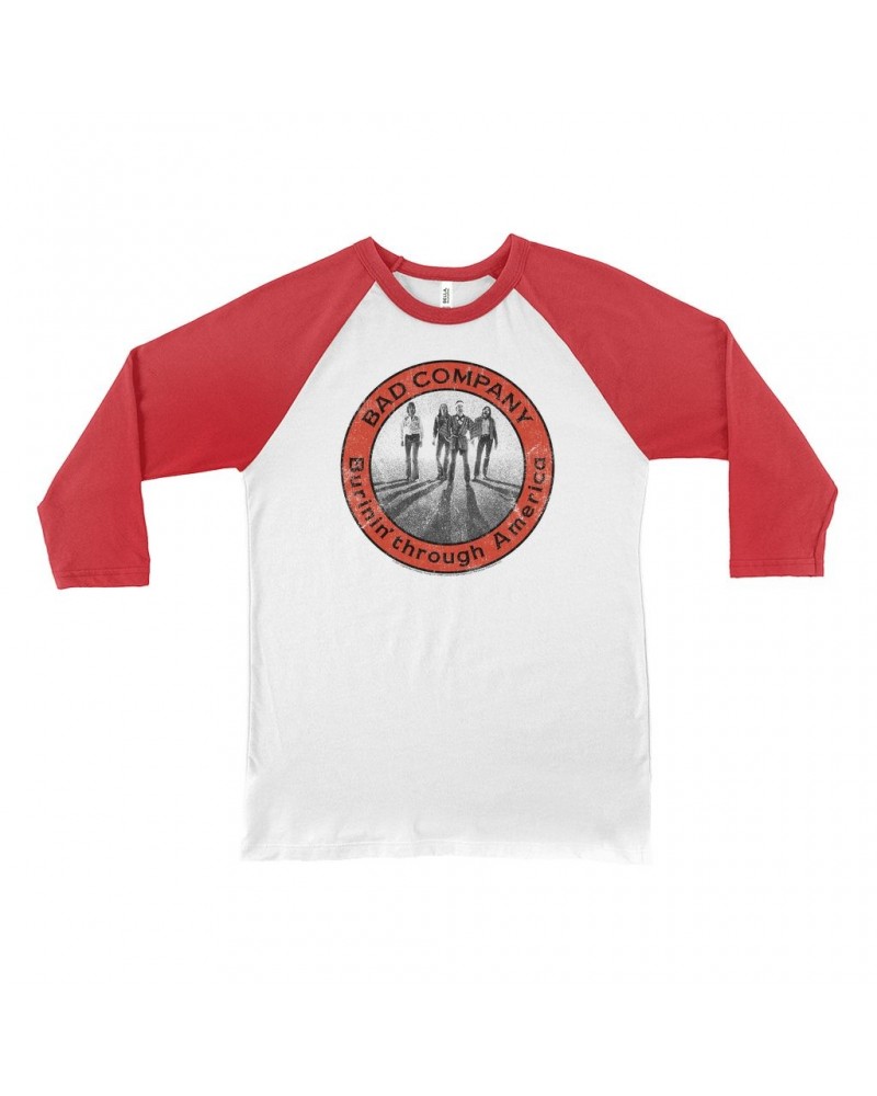 Bad Company 3/4 Sleeve Baseball Tee | Burnin Through America Design Shirt $11.38 Shirts