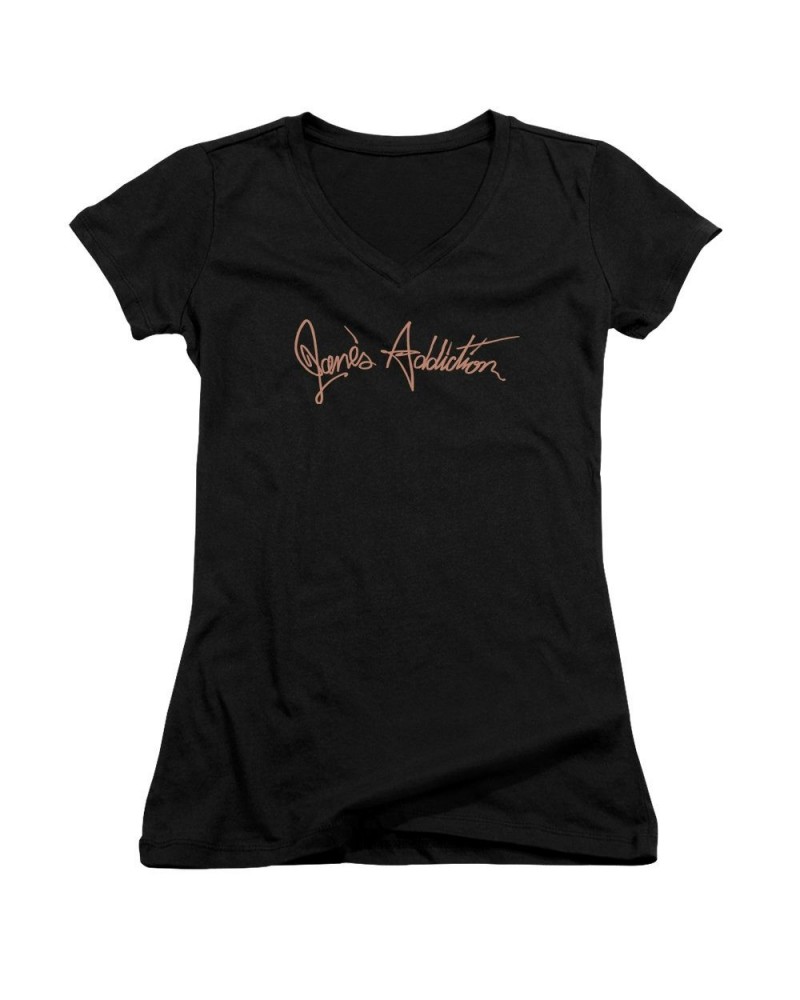 Jane's Addiction Junior's V-Neck Shirt | SCRIPT LOGO Junior's Tee $8.80 Shirts