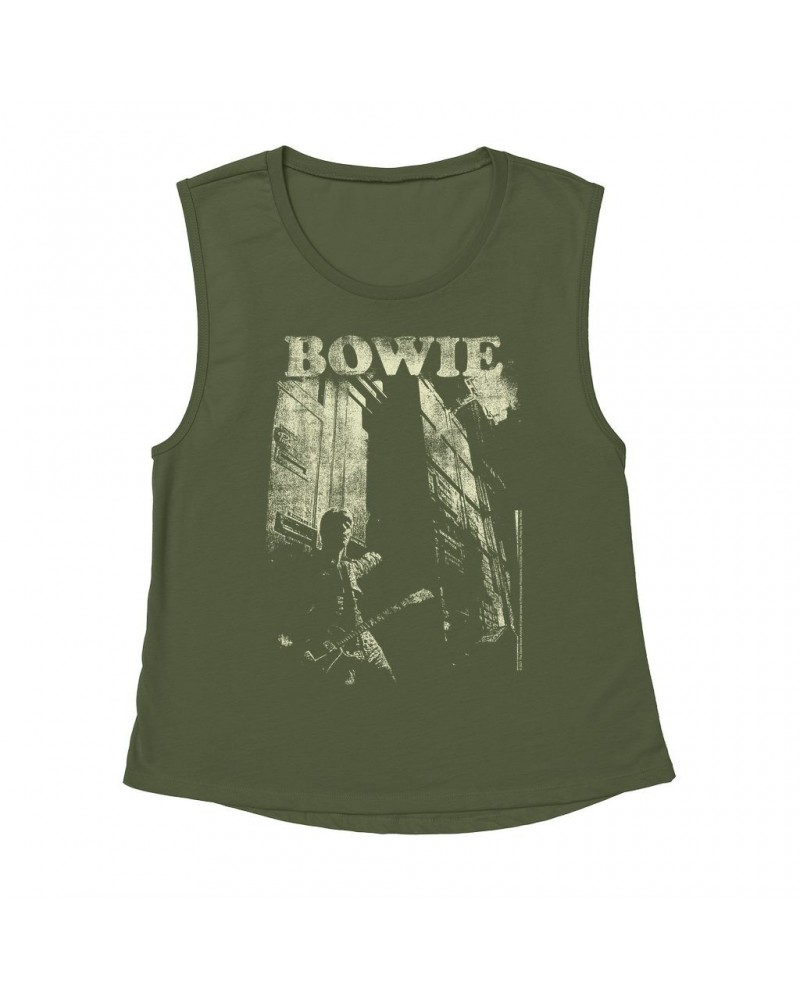 David Bowie Ladies' Muscle Tank Top | With Guitar Distressed Shirt $10.21 Shirts