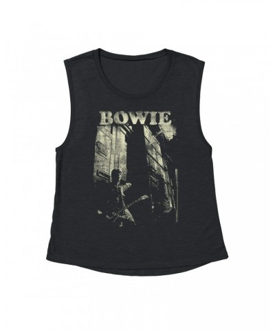 David Bowie Ladies' Muscle Tank Top | With Guitar Distressed Shirt $10.21 Shirts