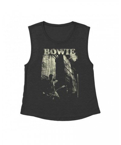 David Bowie Ladies' Muscle Tank Top | With Guitar Distressed Shirt $10.21 Shirts