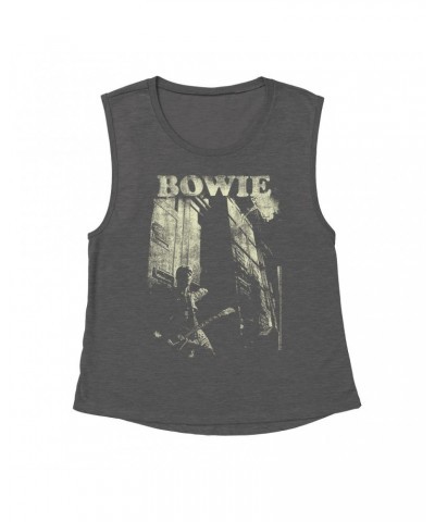 David Bowie Ladies' Muscle Tank Top | With Guitar Distressed Shirt $10.21 Shirts