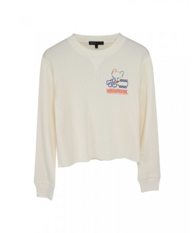 Woodstock Rainbow Logo Waffle Print Long Sleeve Cream T-Shirt $2.05 Shirts