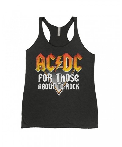 AC/DC Ladies' Tank Top | Orange Ombre For Those About To Rock Design Distressed Shirt $13.90 Shirts