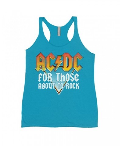 AC/DC Ladies' Tank Top | Orange Ombre For Those About To Rock Design Distressed Shirt $13.90 Shirts