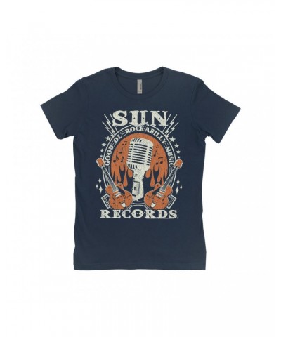 Sun Records Ladies' Boyfriend T-Shirt | Good Ol' Rockabilly Music Distressed Shirt $7.73 Shirts