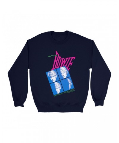 David Bowie Sweatshirt | Neon Serious Moonlight Tour Sweatshirt $11.18 Sweatshirts