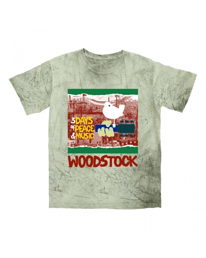 Woodstock T-shirt | Red Green 3 Days Of Peace Structure Design Color Blast Shirt $9.28 Shirts