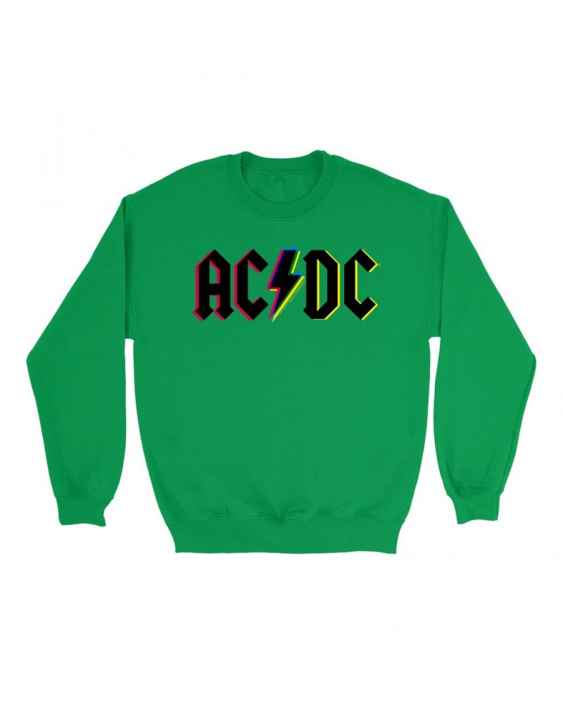 AC/DC Bright Colored Sweatshirt | Neon Glitch Logo Sweatshirt $14.33 Sweatshirts